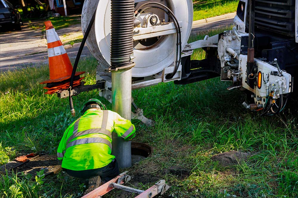 Cleaning the sewer system special equipment, utility service of the town